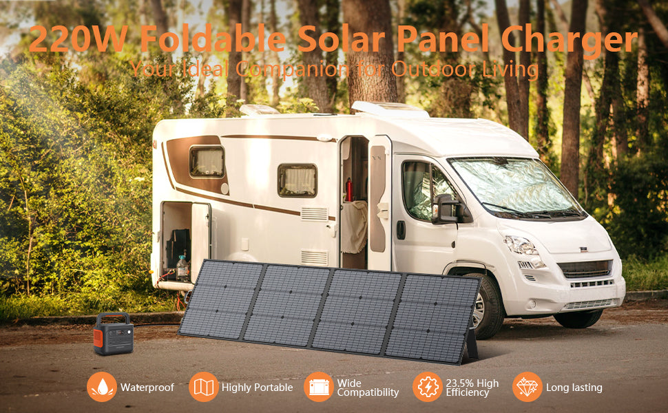 MHPOWOS Portable Solar Charger 40V 220W Foldable Solar Panel Kit for Jackery Bluetti Ecoflow Power stations RV Camping Patio