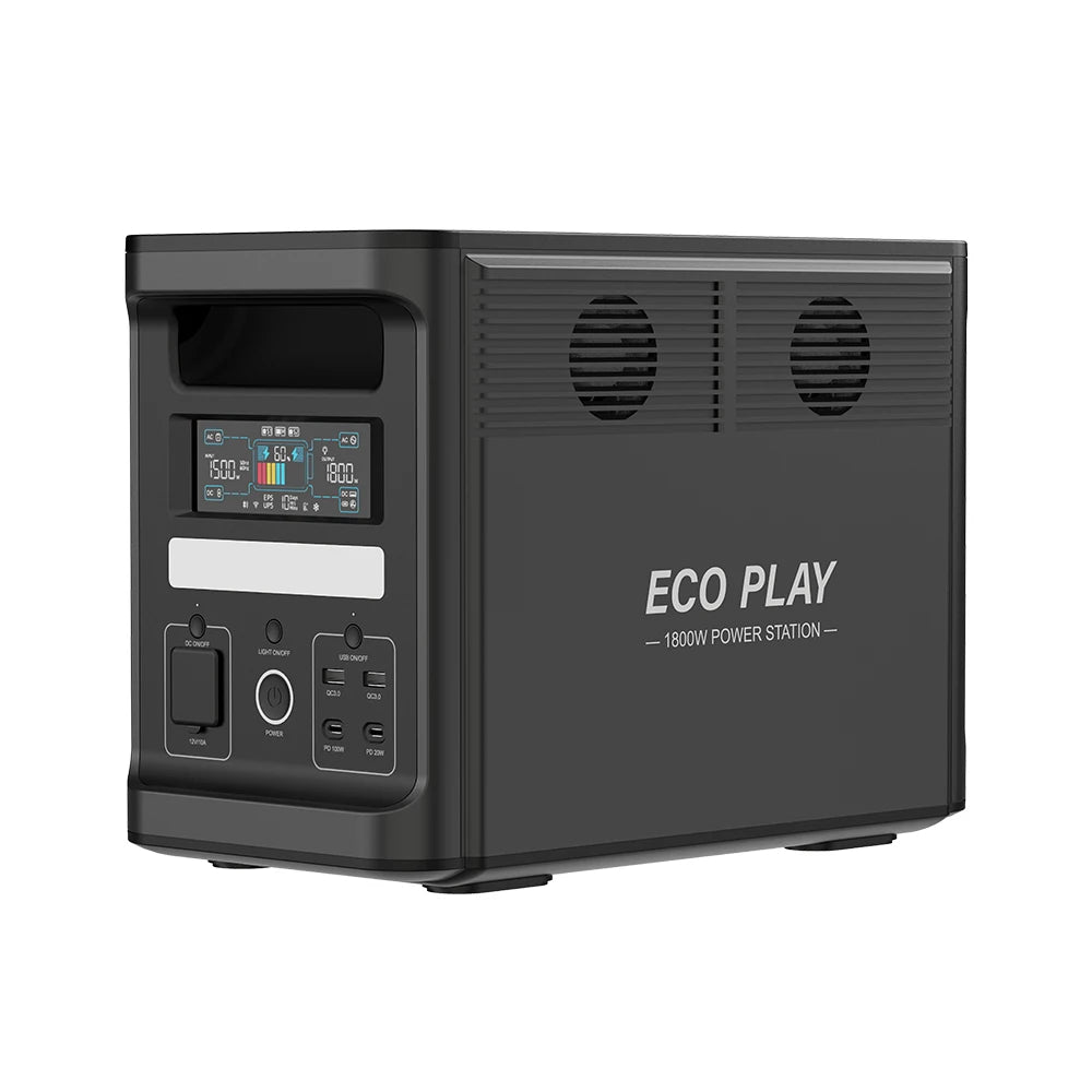 ECO PLAY Portable Power Supply, EP1800 1536Wh, LiFeP04 Battery with 3x1800W(3600W Surge)AC Outlets for Outdoor Camping RV Home