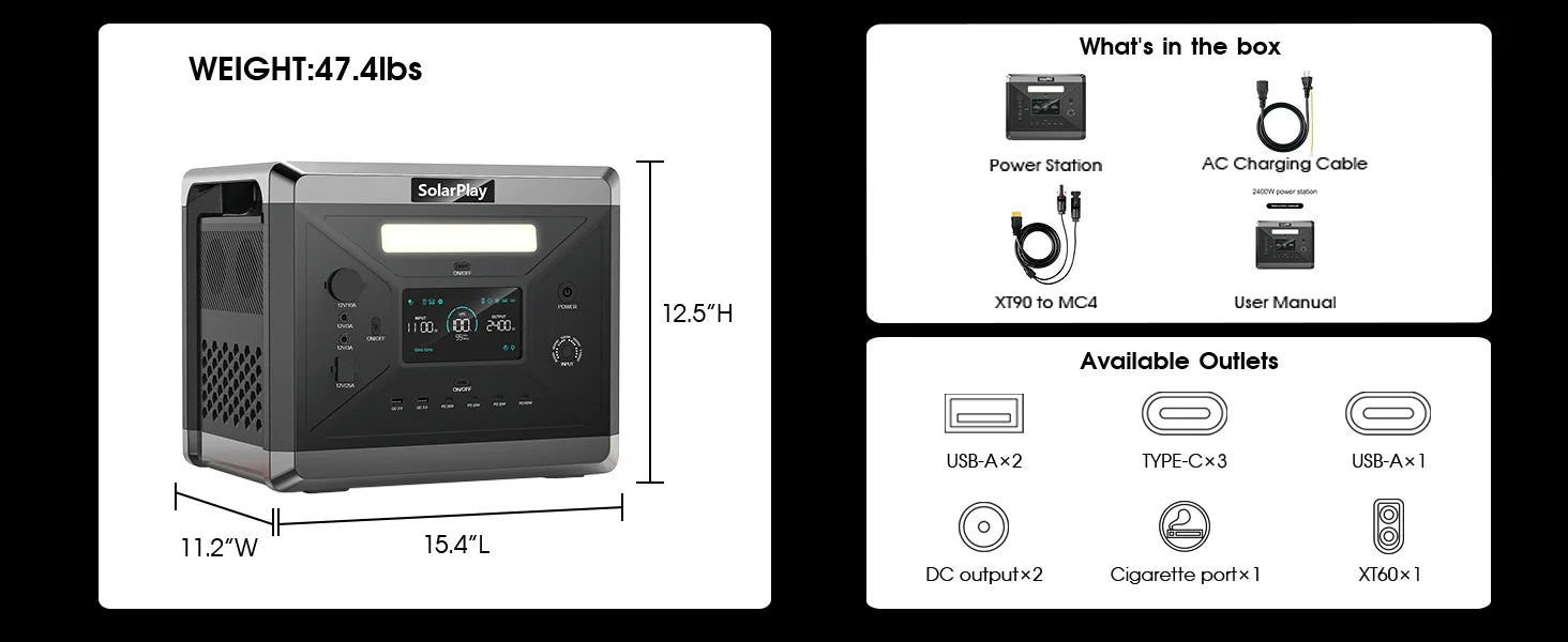 Solar Generator 2160WH 2304WH Long-life LiFePO4 Portable Power Station & 200W Solar Panel  for Home Campervan Up to 2400W Output