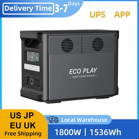 ECOPLAY Power Station 1800W/1536Wh LiFePO4 Battery Solar Generator with 3 AC Outlets (3600W Peak) Large Capacity Emergency Power