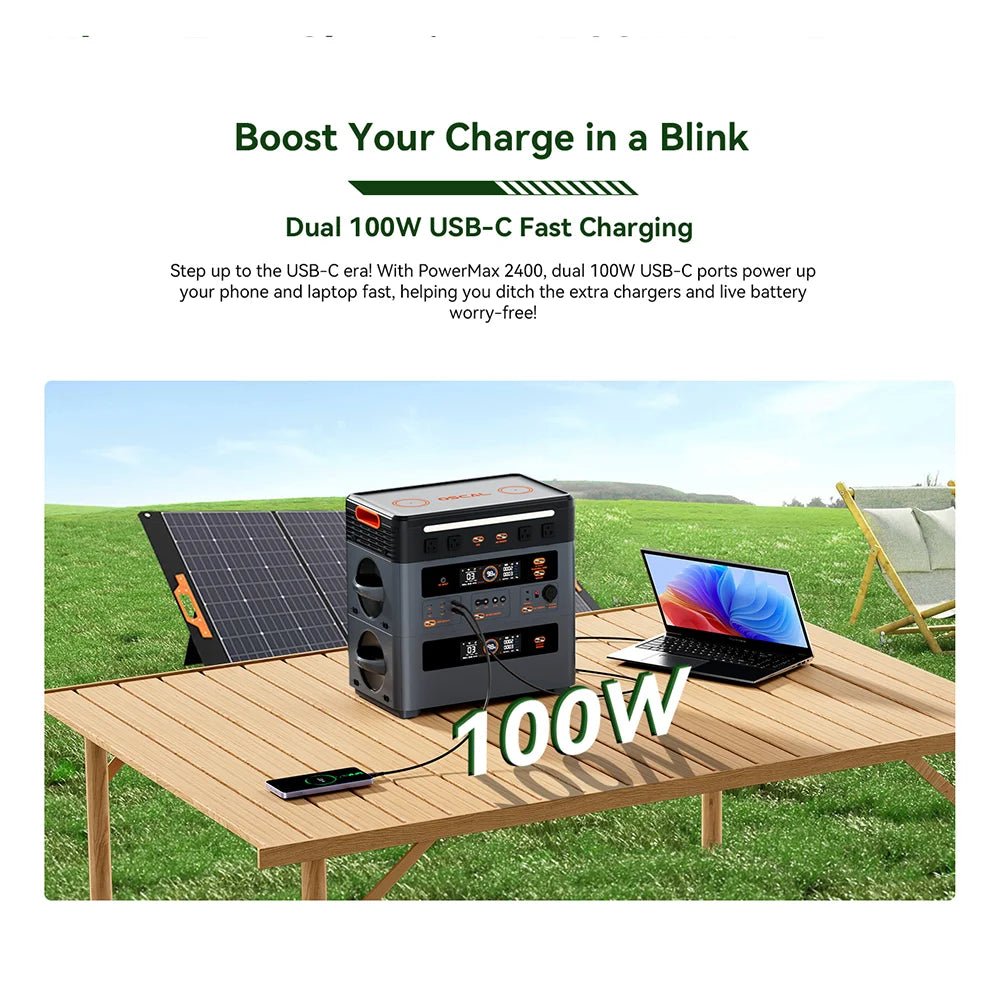 Oscal Blackview Portable Power Station 2400W AC Output 1872Wh LiFePO4 Battery 16 Outlets 80% Charge in 1Hr With 200W Solar Panel
