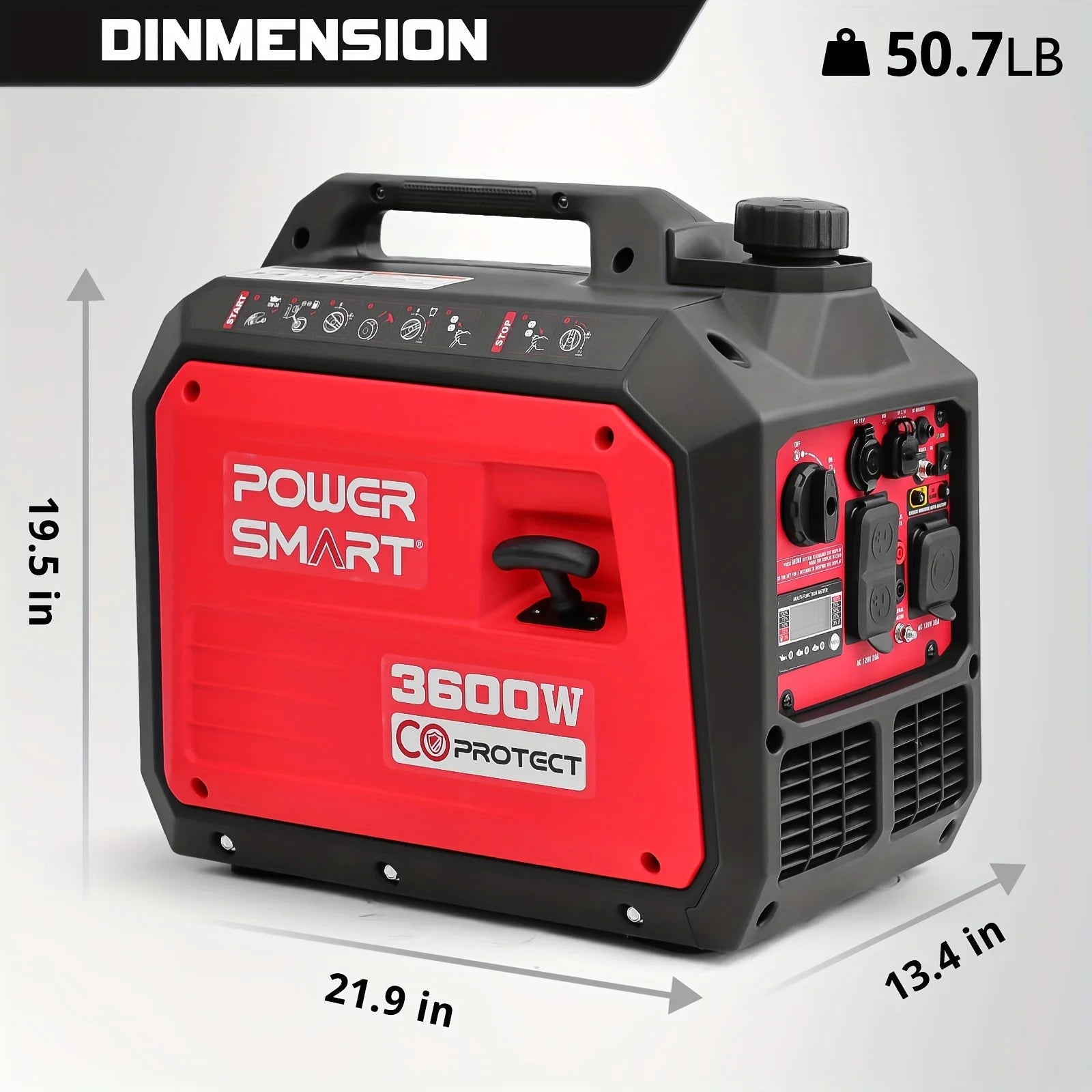 PowerSmart Generator, Camping Gear and Equipment, 3600 Watt Super Quiet Portable Inverter Generator,Gas Powered, RV Ready, Paral