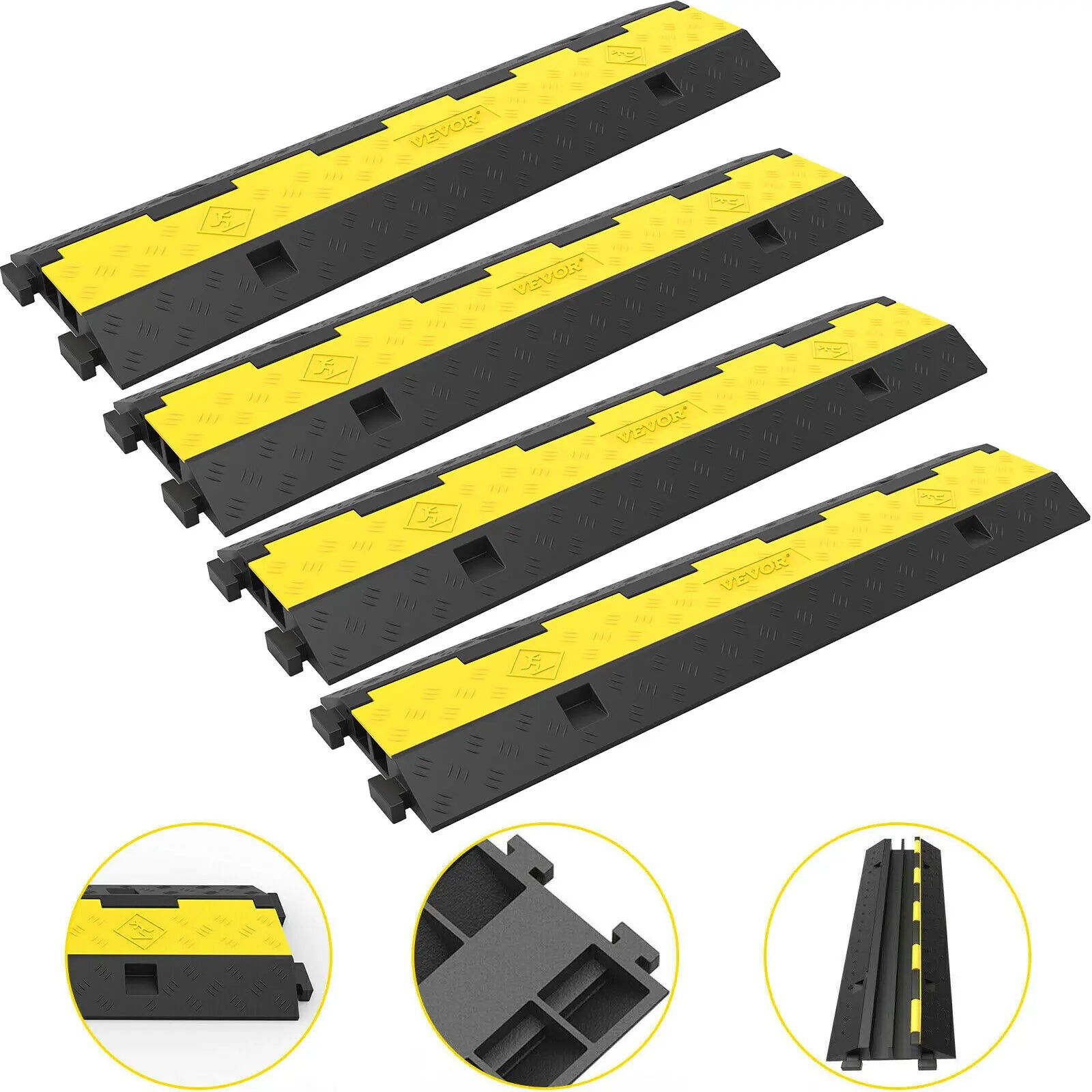 SucceBuy Cable Protector Ramp Wire Cable Cover Cord Guard 2 Channels Rubber + PVC 11000LBS Speed Bump Parking Driveway Traffic