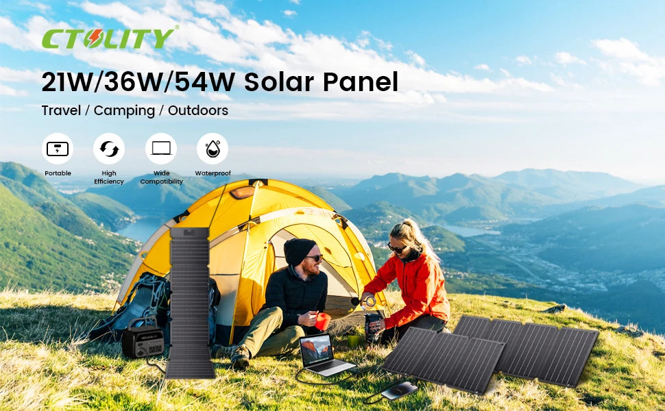 CTOLITY Solar Panel Portable Foldable Waterproof Charger Solar Phone Charger for Travel Iphone Camping Hiking Travel Powerbank