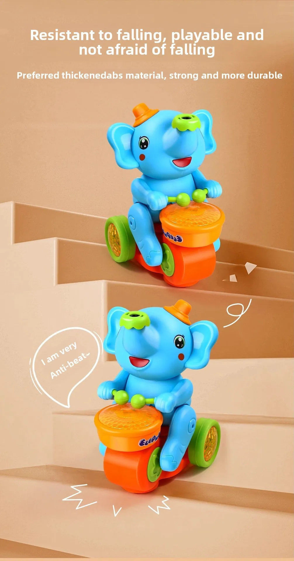 Musical Walking Elephant Drummer Toys for  Kid Musical Toy with LED Light Music Sensory Activity Toys Learning Educational Toys