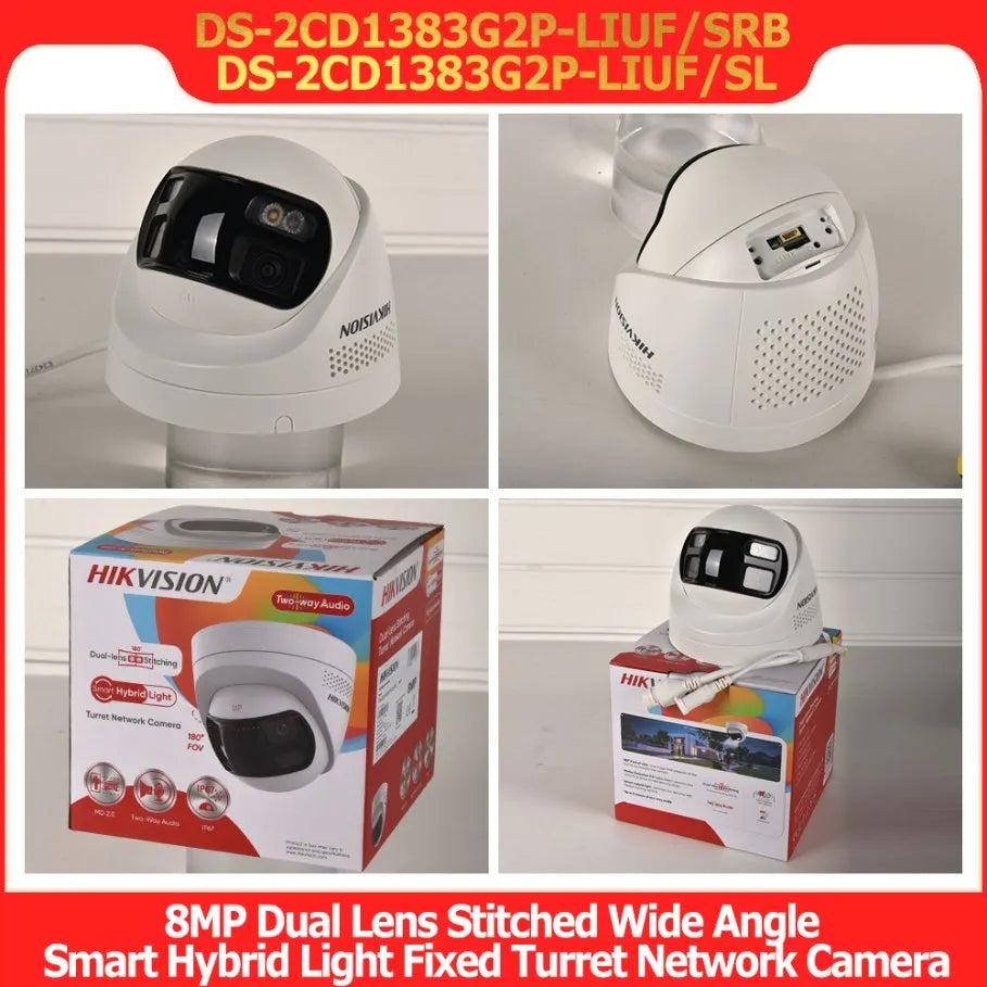 Hikvision DS-2CD1383G2P-LIUF/SL 8MP 4K Dual Lens Stitched 180° Wide Angle Smart Hybrid Light POE Network IP Camera MD 2.0 Audio