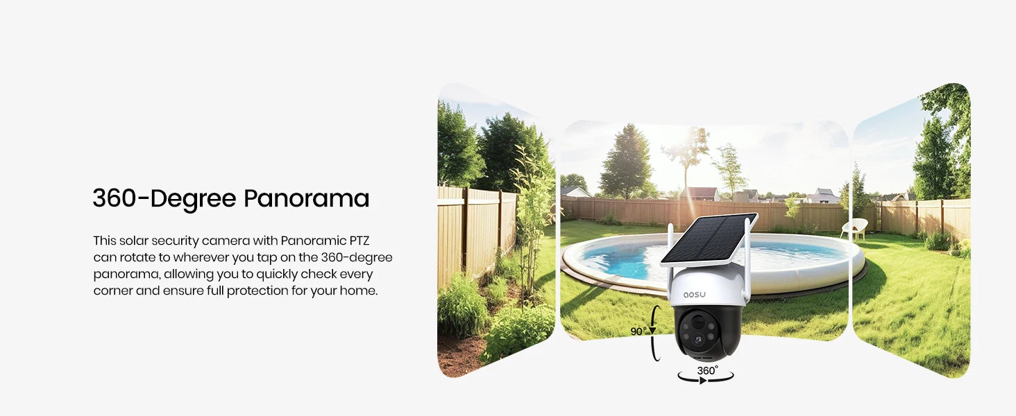 AOSU 3MP 100% Wire-Free Solar WiFi Camera 5000 mAh Two-way Audio Security Camera Wireless Solar Panel PTZ CCTV Camera
