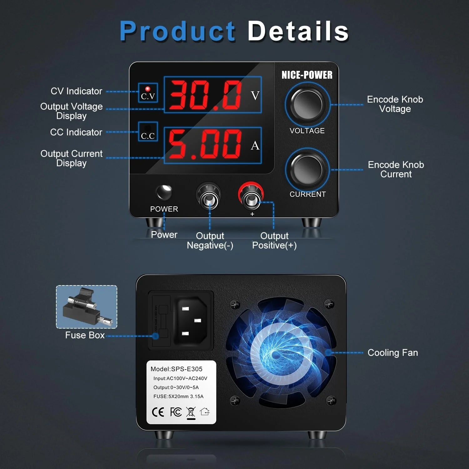 KUAIQU SPS3010S DC Power Supply 30V 10A Lab Power Source OCP OVP OUTPUT Switching Voltage Regulator Phone Repair Plating Testes
