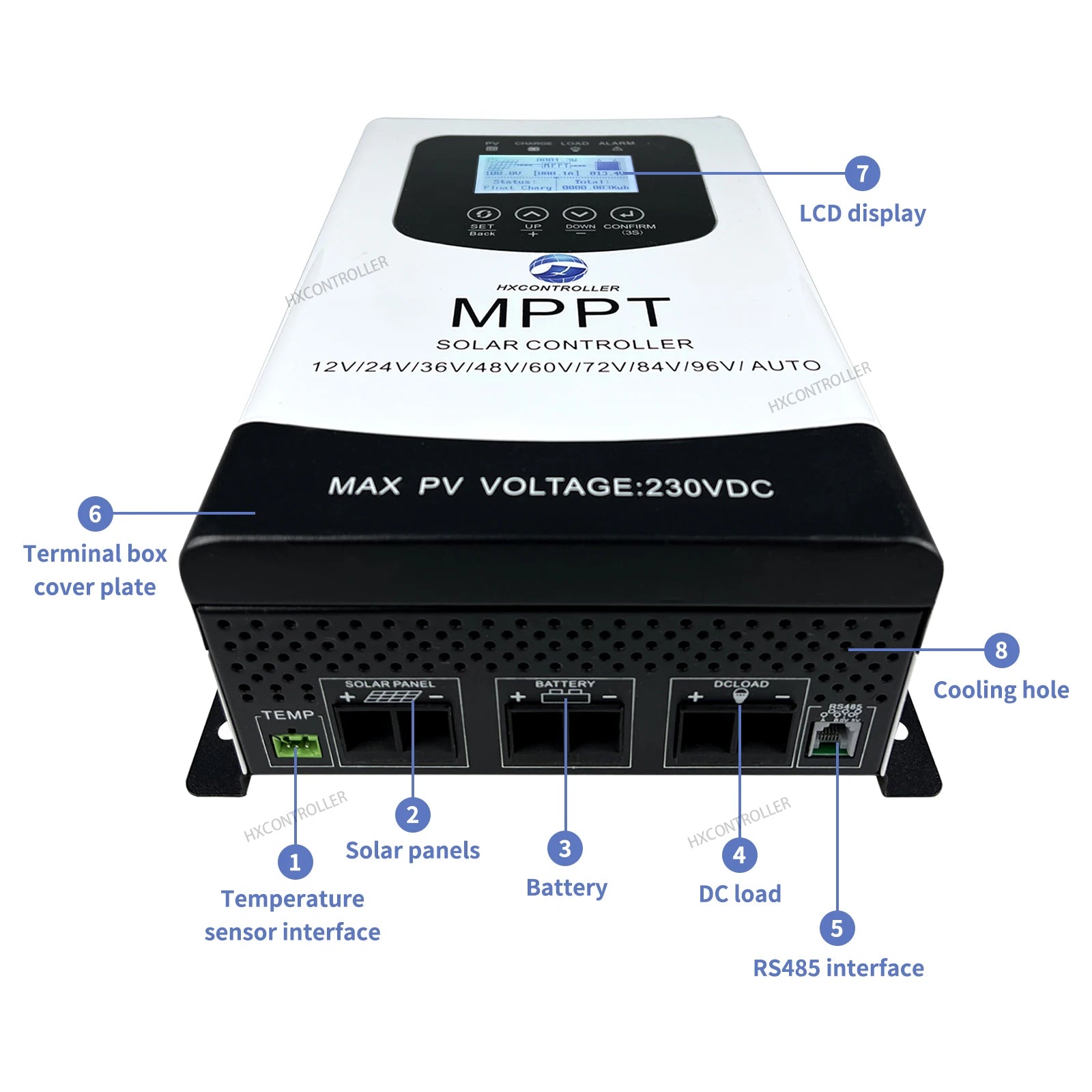 MPPT 30-80A Solar Charge Controller 230VDC VOC PV System Charging Regulator Support WIFI For 12V 24V 48V 60V 72V 96V Battery