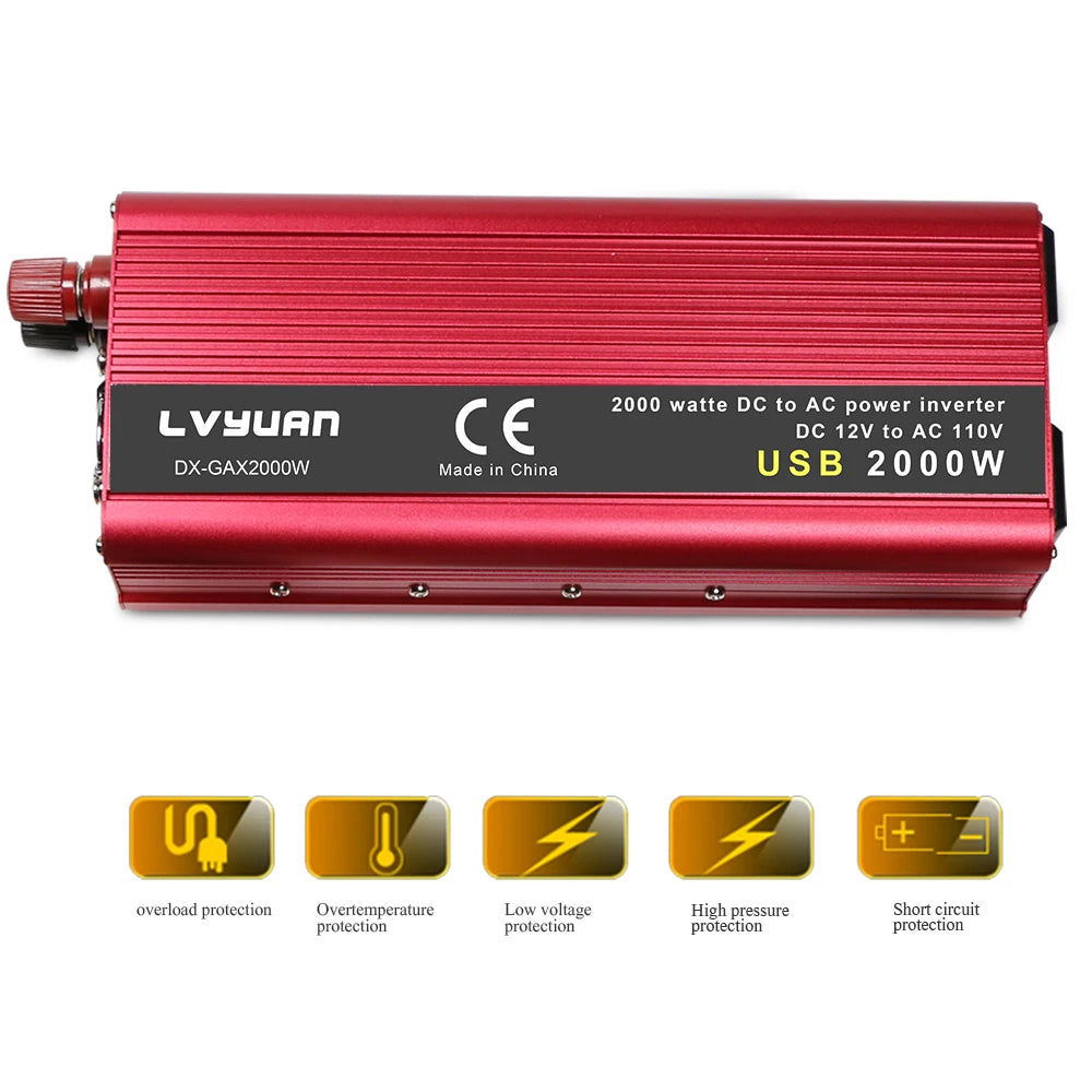 AC110V Power Inverter DC/AC 12V to 120V Car Inversor US Standard Socket 60Hz Outdoor Battery Adapter
