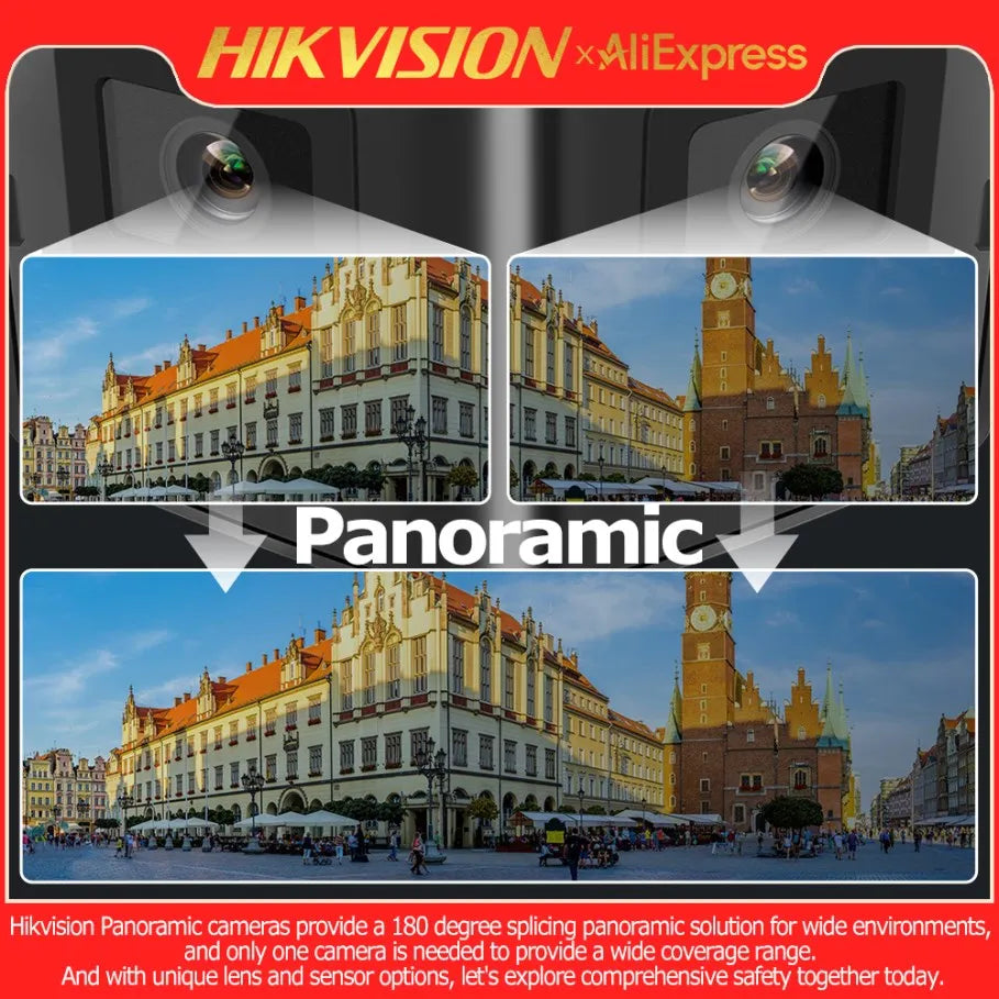 Hikvision DS-2CD1383G2P-LIUF/SL 8MP 4K Dual Lens Stitched 180° Wide Angle Smart Hybrid Light POE Network IP Camera MD 2.0 Audio