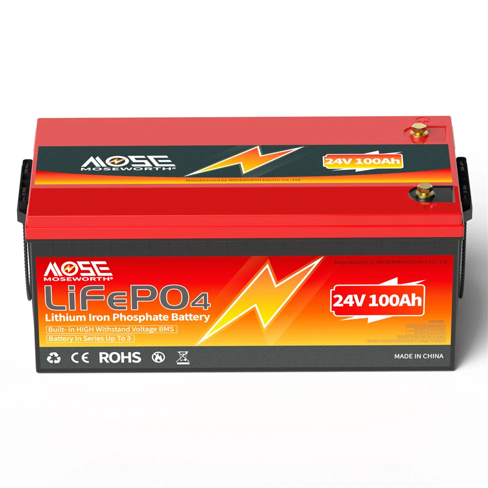 24V 100Ah LiFePO4 Battery Bluetooth Battery Builti in 200A BMS 2560Wh Lithium Ion Rechargeable Batteries for Camper Solar Boat