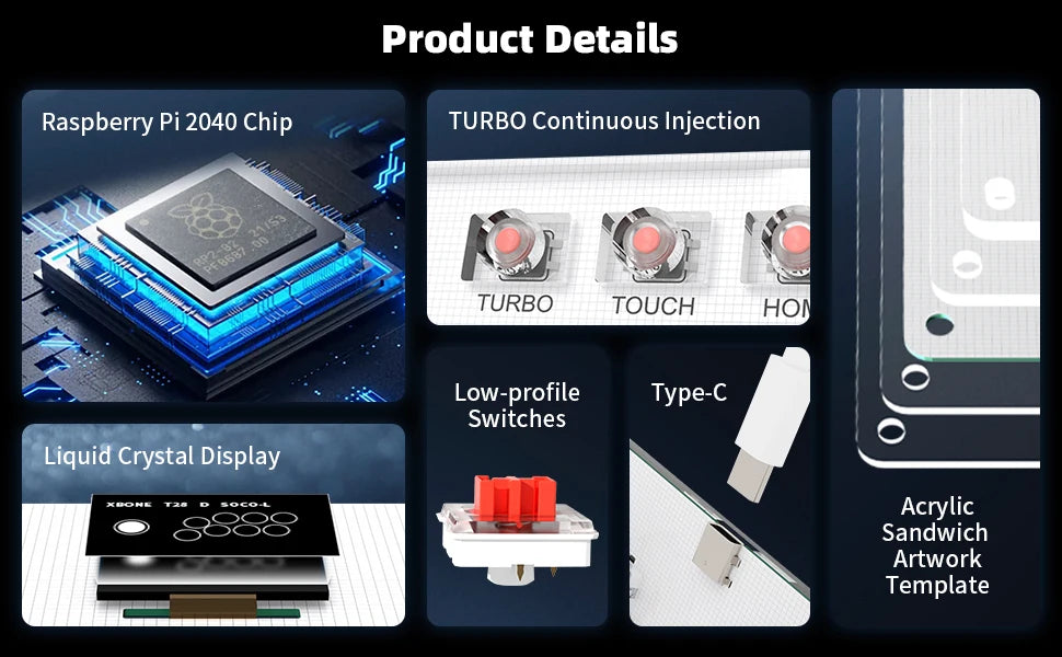 Arcade Stick 16Keys All-Button Gamerfinger with Turbo & RGB, Arcade leverless Controller Street Fight for PC/PS3/PS4/Steam