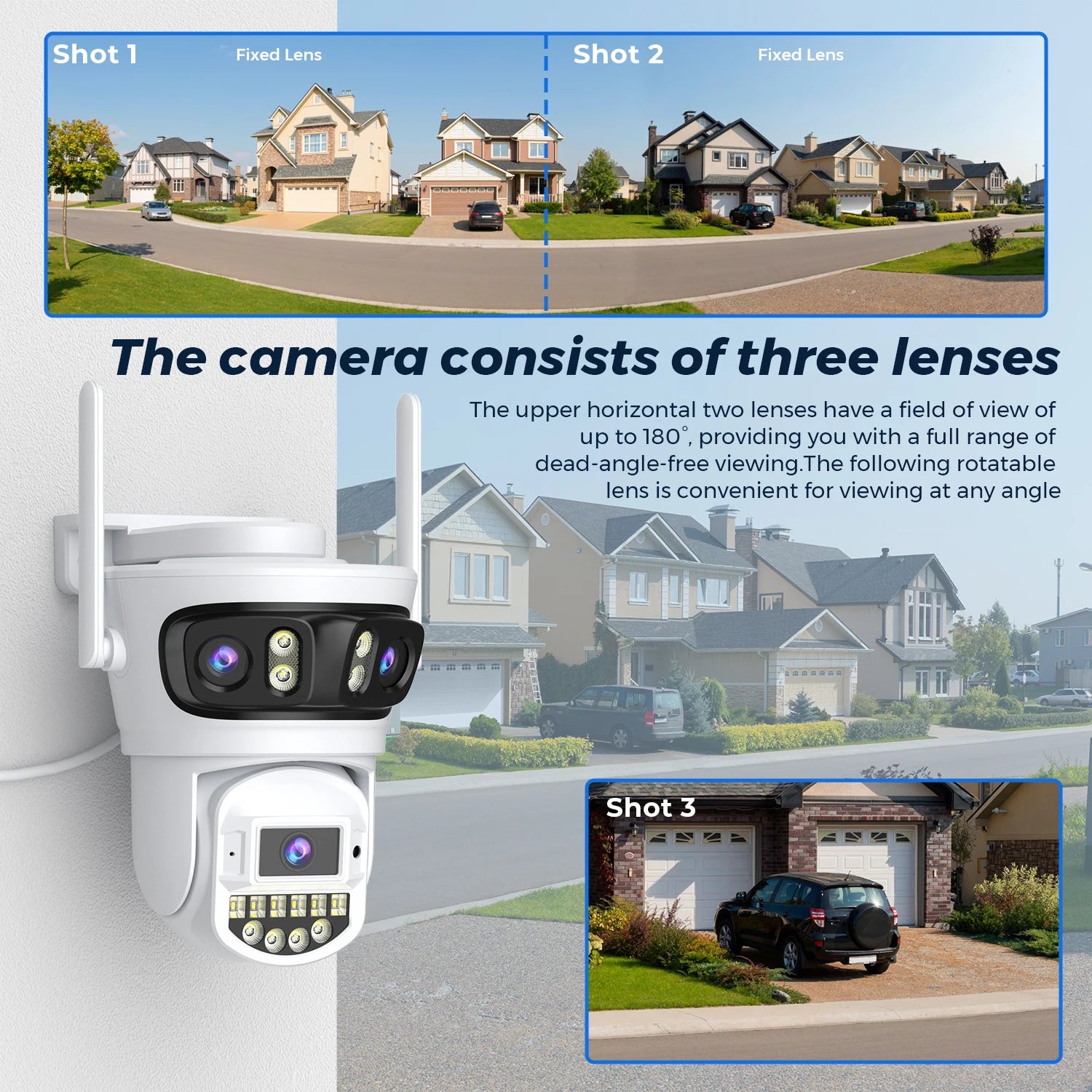 15MP 8K Wifi Camera Outdoor Three Lens Three Screens HD Wifi Security Camera Ai Human Detection PTZ 4K Home Surveillance Camera