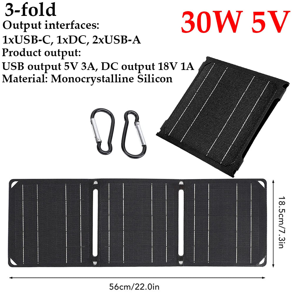 30W/40W 5V Solar Panel PD 20W QC 3.0 5V 9V 12V Foldable Solar Power Bank Type C USB-A DC Output Portable Battery Phone Charger