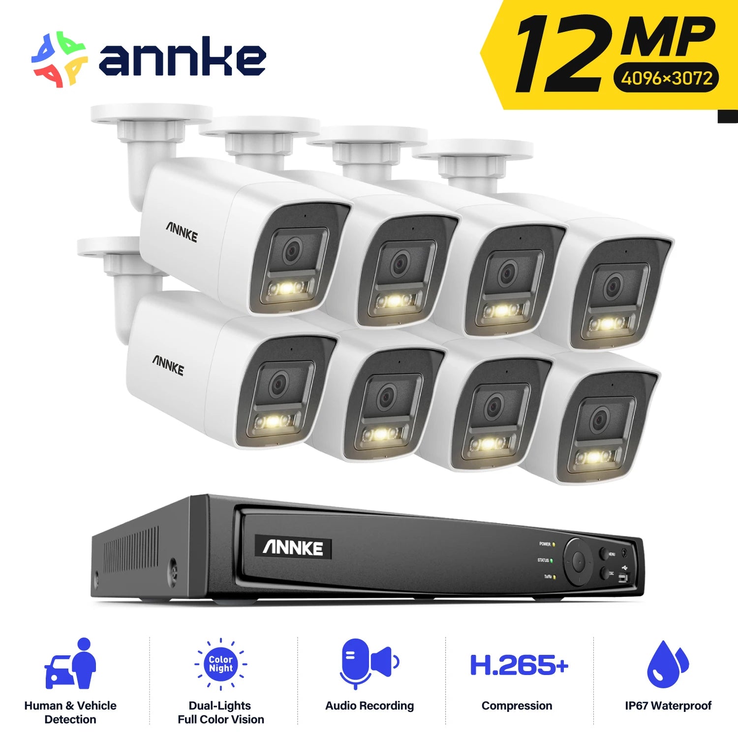 ANNKE 12MP POE Video Surveillance System H.265+ 8CH NVR With 4/8 PCS 12MP Security Cameras CCTV Kit Audio Recording IP camera