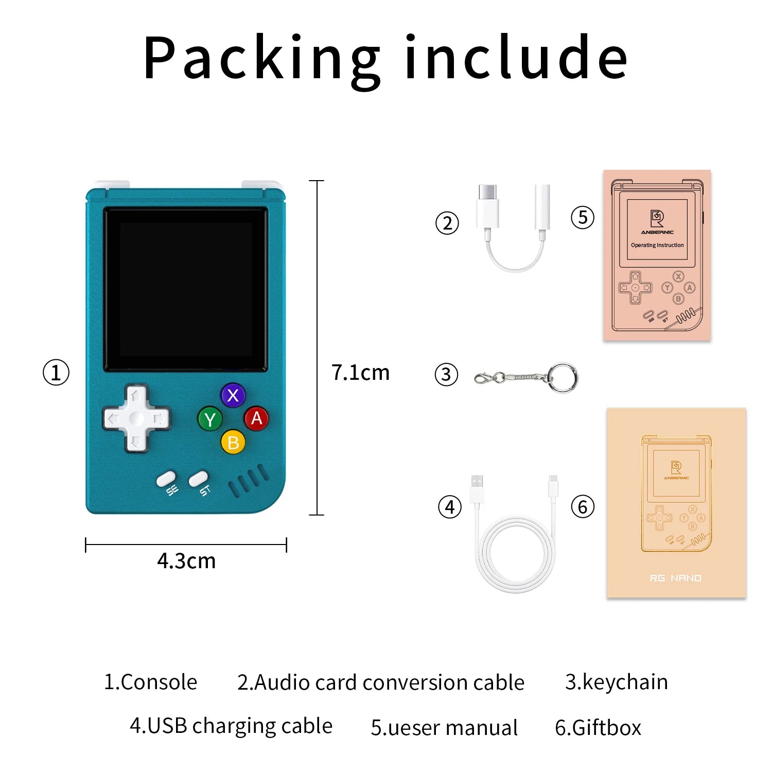 ANBERNIC G Nano Handheld Game Console Portable Retro Video Games Consoles Hand Held Aluminum Alloy CNC Music Player 1.54Inch IPS