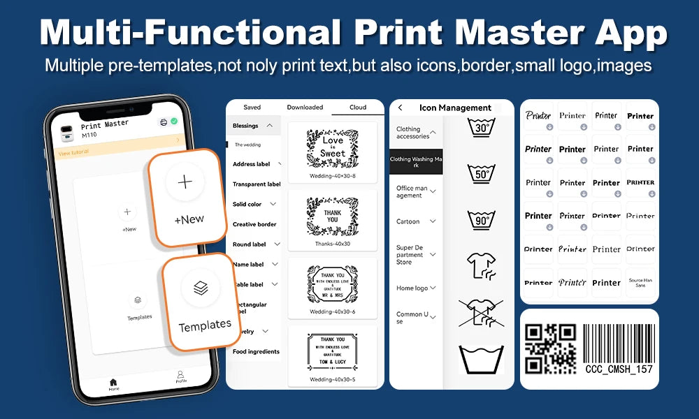 Phomemo M110 Self-adhesive Smart Thermal Label Printer for Business,Barcode Label, Price Tag, Address Wireless Sticker Printer