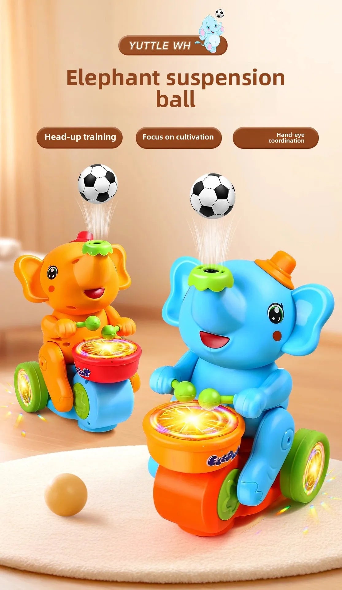 Musical Walking Elephant Drummer Toys for  Kid Musical Toy with LED Light Music Sensory Activity Toys Learning Educational Toys