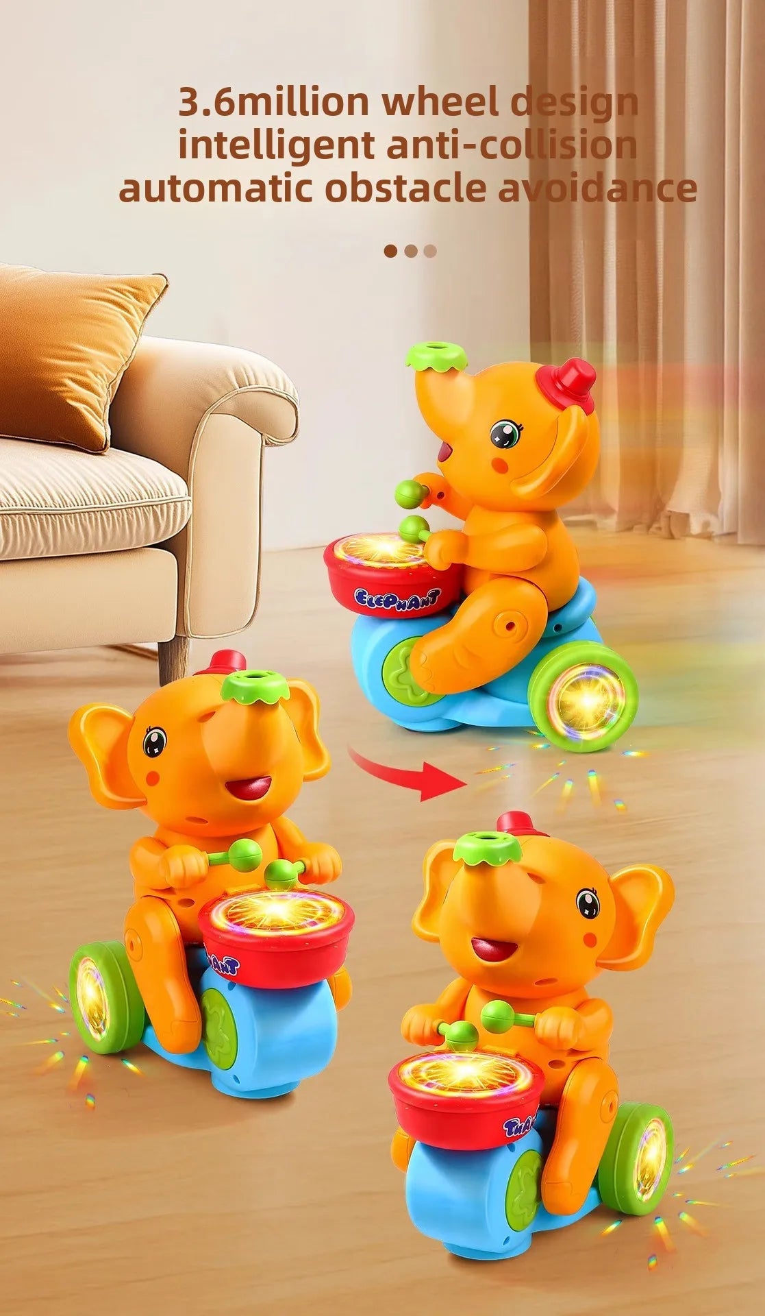 Musical Walking Elephant Drummer Toys for  Kid Musical Toy with LED Light Music Sensory Activity Toys Learning Educational Toys