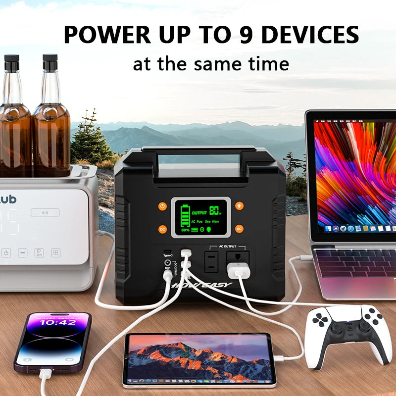 Howeasy 300W Portable Power Station, 236Wh Solar Generator (Without Solar Panel), Pure Sine Wave 110V Ac Socket, Spare Lithium Battery, Led Light/Dc/Usb/Qc3.0 for Camping Style Use