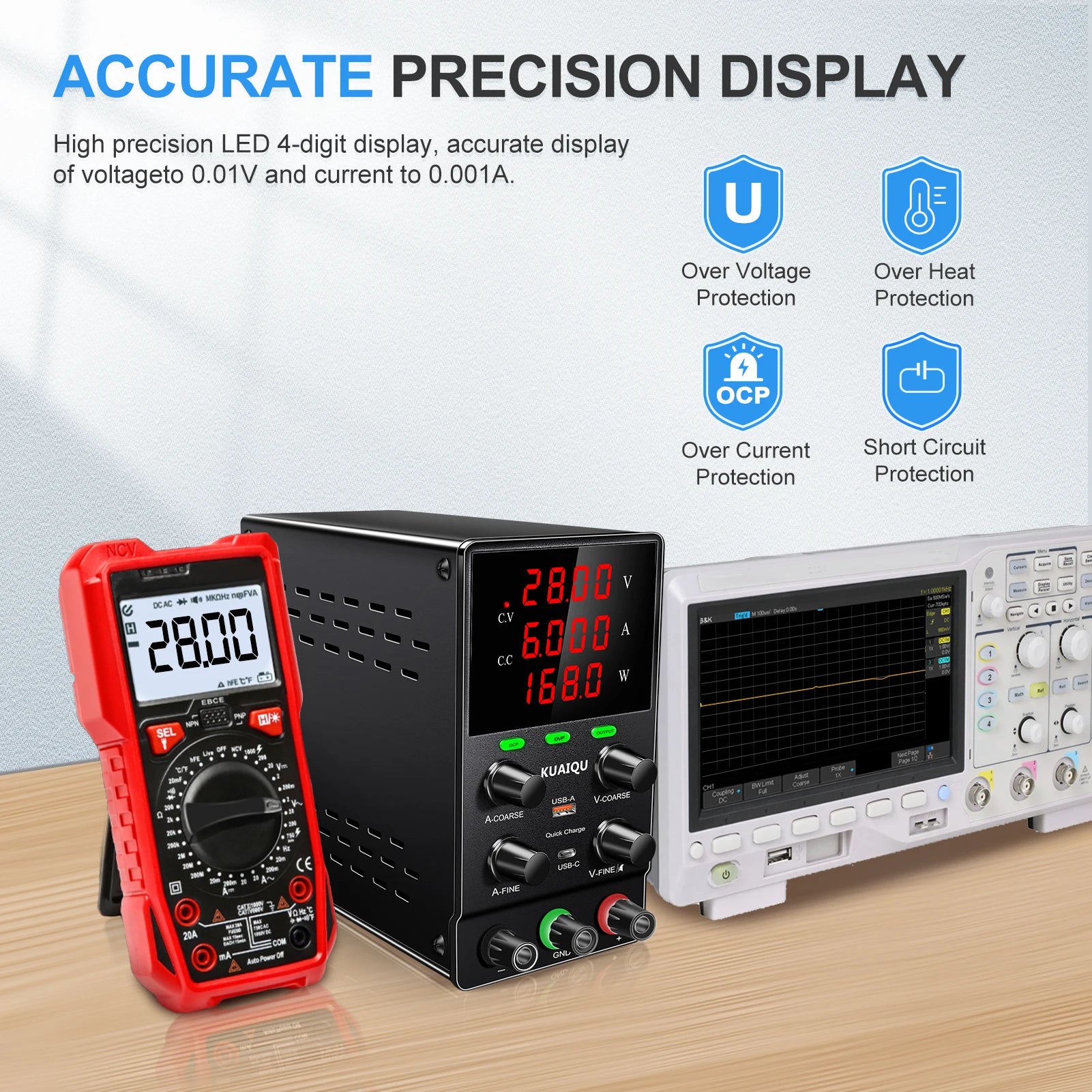 KUAIQU SPS3010S DC Power Supply 30V 10A Lab Power Source OCP OVP OUTPUT Switching Voltage Regulator Phone Repair Plating Testes