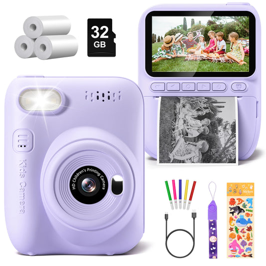 Instant Print Camera for Kids, 3.0" Kids Camera for 6-12 Year, 32MP HD 1080P Digital Camera with 3 Rolls of Printer Paper