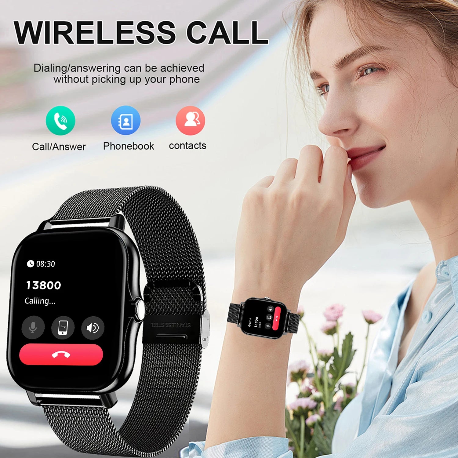 Smartwatch, multi-sport mode, call reminder/rejection, message reminder view, unisex, suitable for Android and iPhone