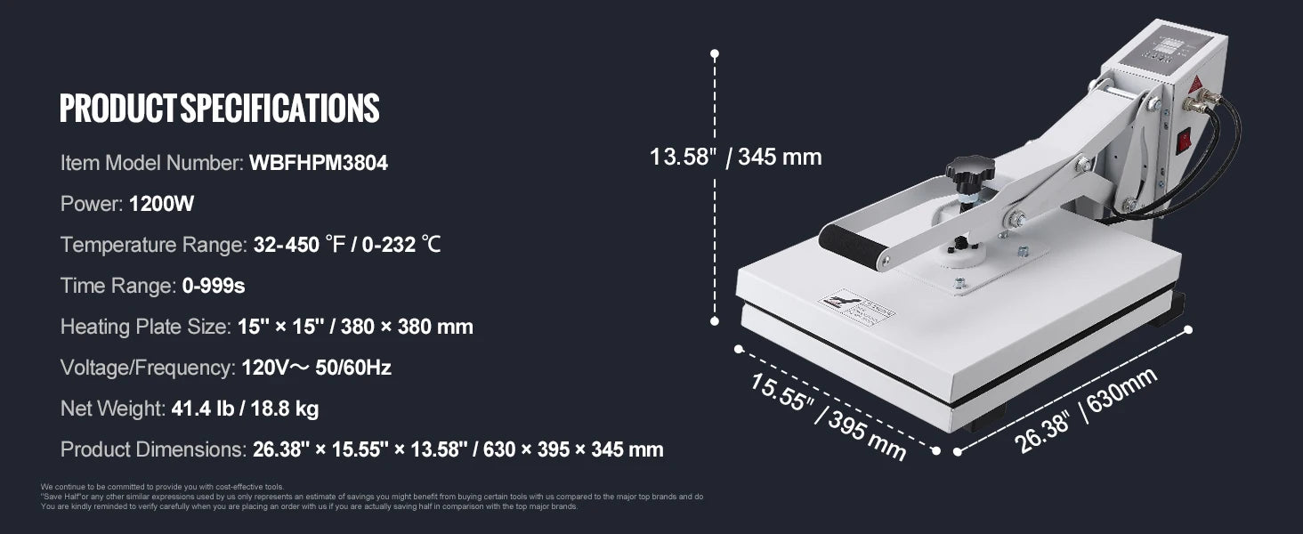 SucceBuy Heat Press Machine 15" x 15" /16" x 20" /16" x 24" Sublimation Printer Manual Clamshell Transfer on DIY T-shirt Pillow