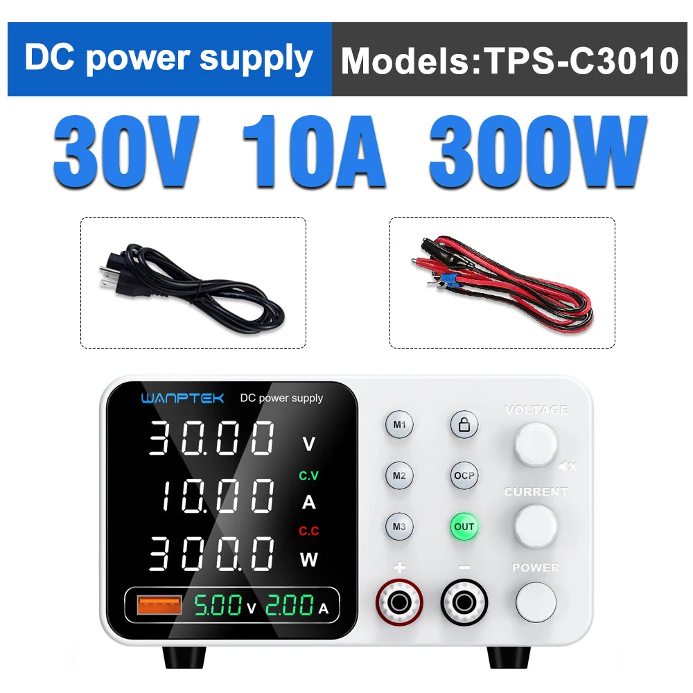 Wanptek Adjustable Lab DC power supply 30V 5A 10A 60V 5A Bench Power Source Stabilized Voltage USB power supply 120V 3A 160V 2A
