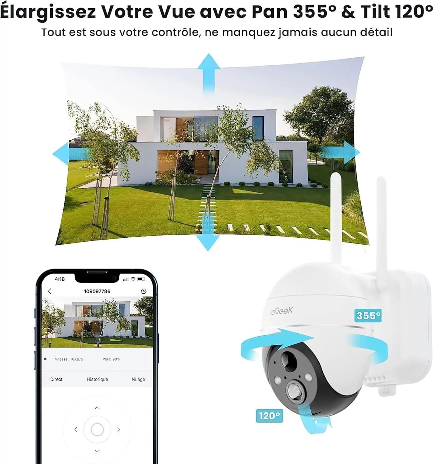 ieGeek 5MP Wireless Outdoor WiFi Surveillance Camera, Solar Camera, 360 Degree Camera, Human PIR Detection, Colour Night Vision