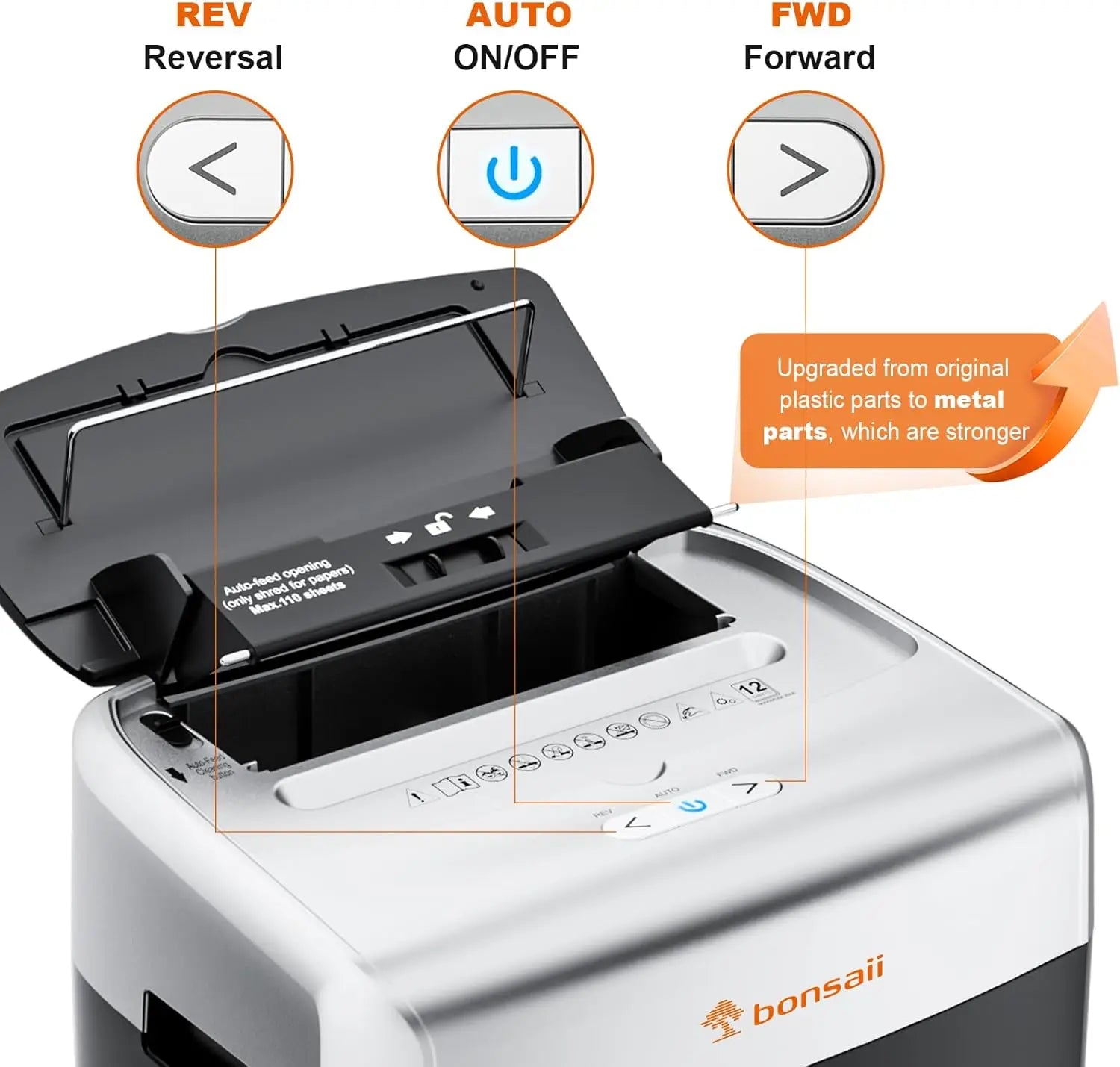 Bonsaii 110-Sheet Micro Cut Paper Shredder Auto Feeder Heavy Duty Paper Shredder for Office Use with 6 Gal large Wastebin