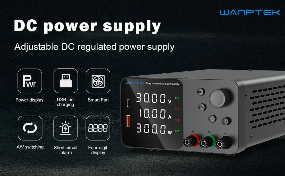 Wanptek Adjustable Lab DC power supply 30V 5A 10A 60V 5A Bench Power Source Stabilized Voltage USB power supply 120V 3A 160V 2A