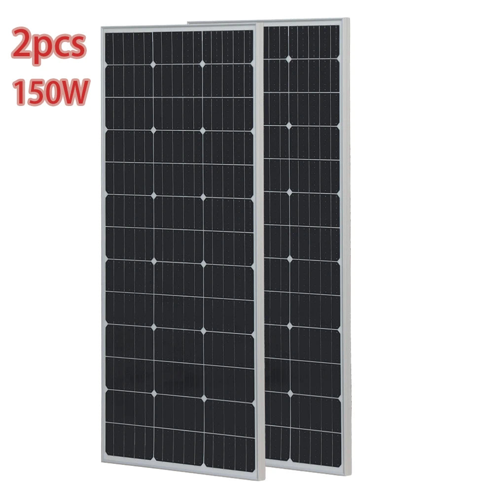Solar Panel PV 900W 750W 600W 450W 300W 150 W Mono Cells Kit | Photovoltaic Aluminium Frame Camping Balcony Home Charge 12V