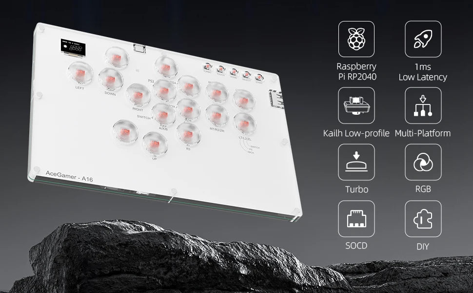 Arcade Stick 16Keys All-Button Gamerfinger with Turbo & RGB, Arcade leverless Controller Street Fight for PC/PS3/PS4/Steam