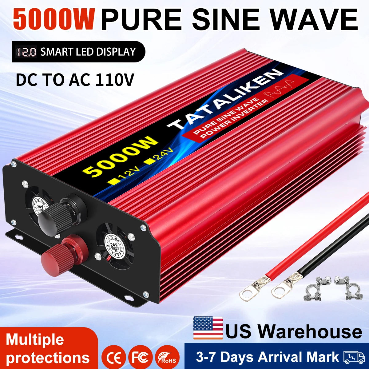 1000W/22000W/3000W/4000W 2 Sockets  Household Car Inverter DC12V to AC110V Pure Wave String 60HZ
