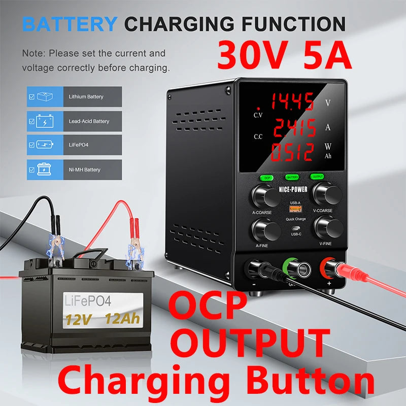 Adjustable Lab Power Supply 30V10A 5A 120V Switching Bench Power Supplies DC Power Supply USB Interface Repair Voltage Regulator