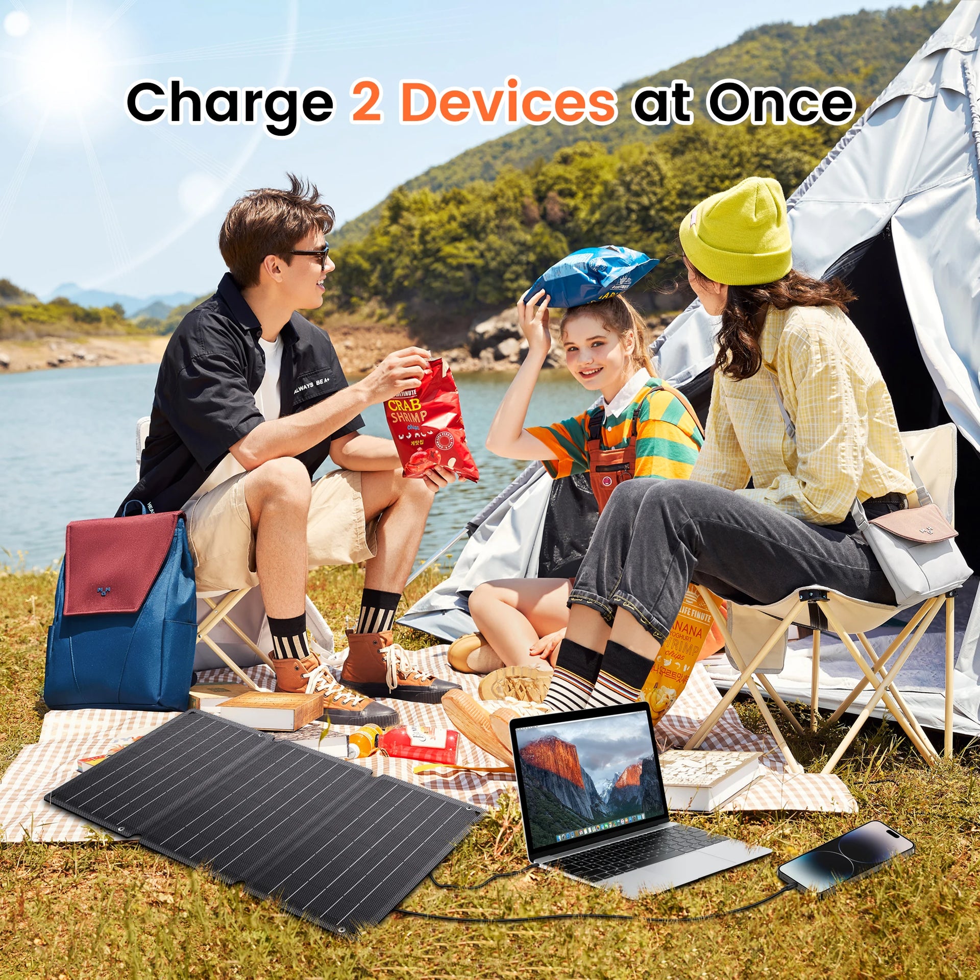 CTOLITY Solar Panel Portable Foldable Waterproof Charger Solar Phone Charger for Travel Iphone Camping Hiking Travel Powerbank