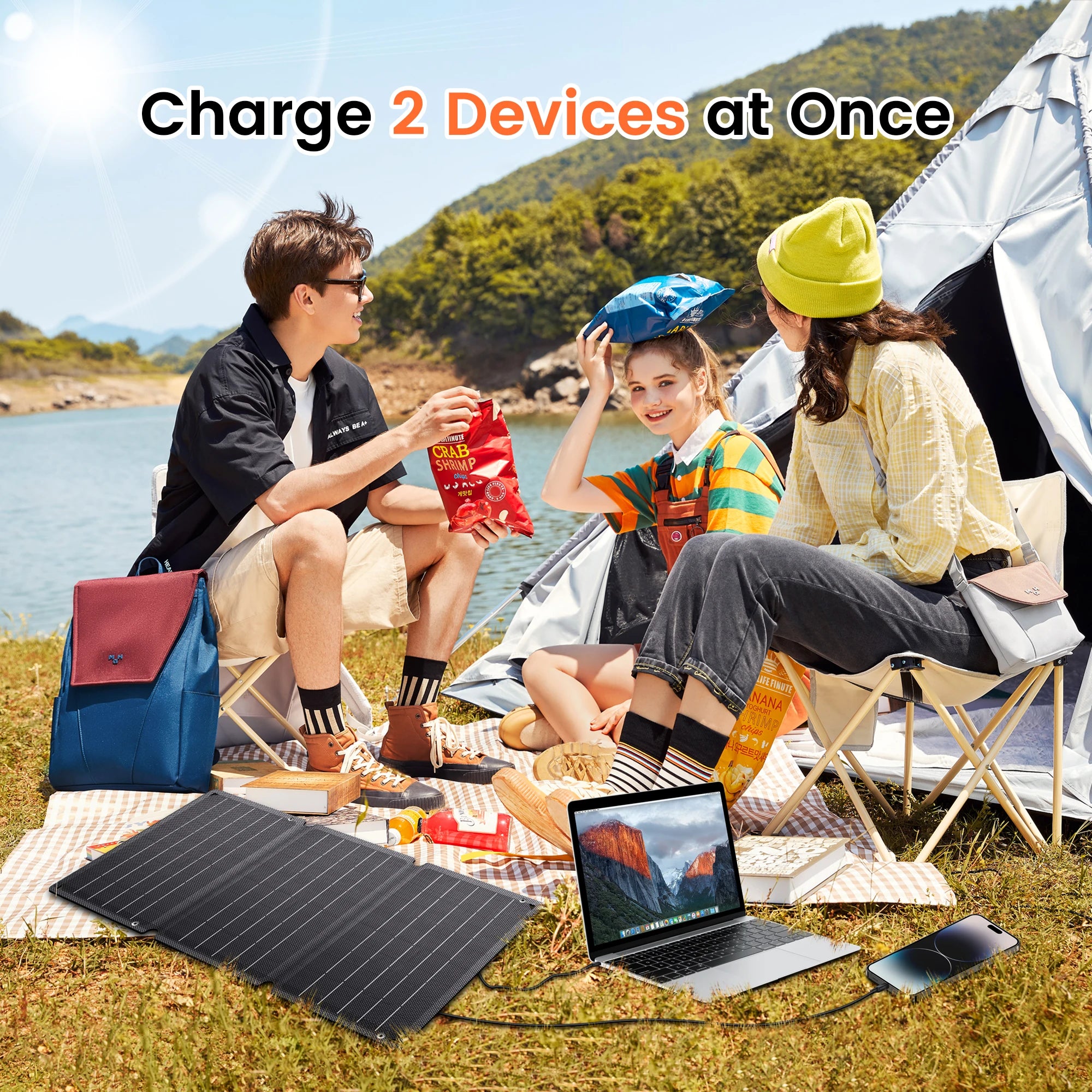 CTOLITY Solar Panel Portable Foldable Waterproof Charger Solar Phone Charger for Travel Iphone Camping Hiking Travel Powerbank
