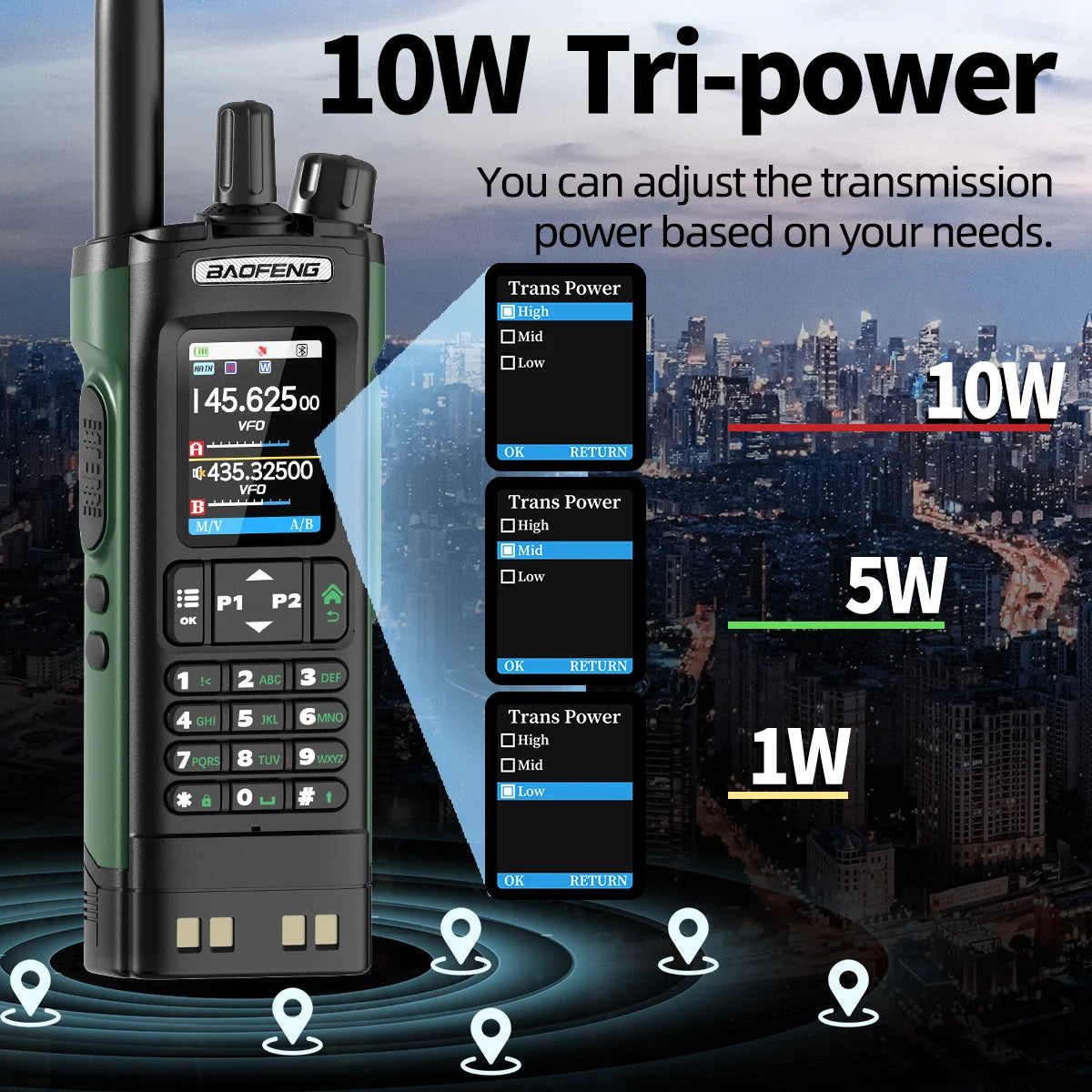 BAOFENG UV-32 GPS Walkie Talkie 10W Multi Band Bluetooth Programming Wireless Copy Frequency NOAA Long Range Ham Two Way Radio