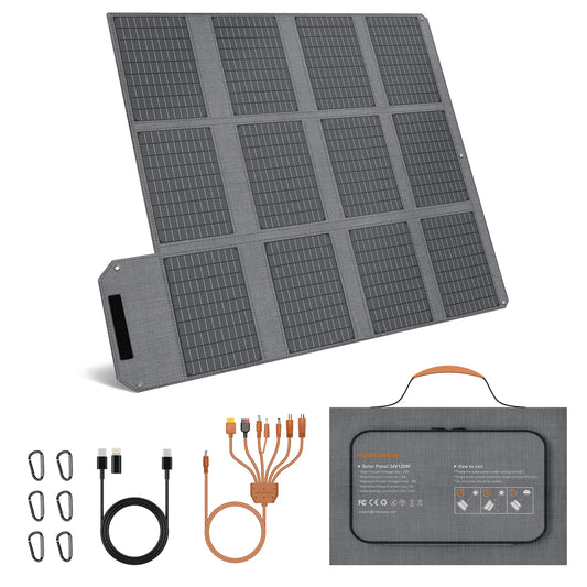 MHPOWOS 120W Foldable Solar Panel with USB-C/2xUSB-A/DC Outputs Portable Battery Charger For Outdoor Waterproof Power Camping