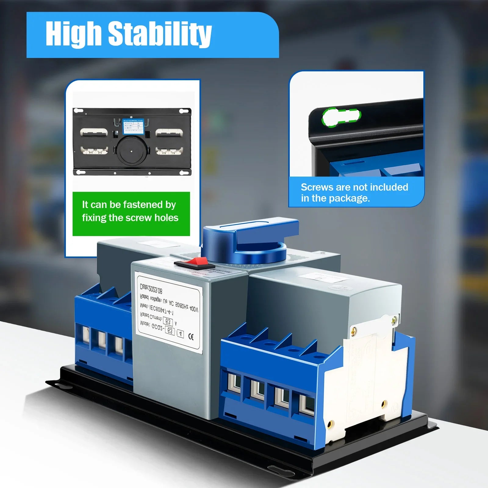 4P/63A Dual Power Automatic Transfer Switch 220V/400V CB Level Power Supply Switch w/Manual & Auto Mode for Home Office Hospital