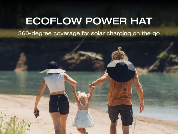 ECOFLOW Power Hat, Solar Charging Bucket Fishing Hat, Dual USB-A/USB-C Ports, SPF 50+ Wide Brim Sun Hats, XLarge 24 in, Black