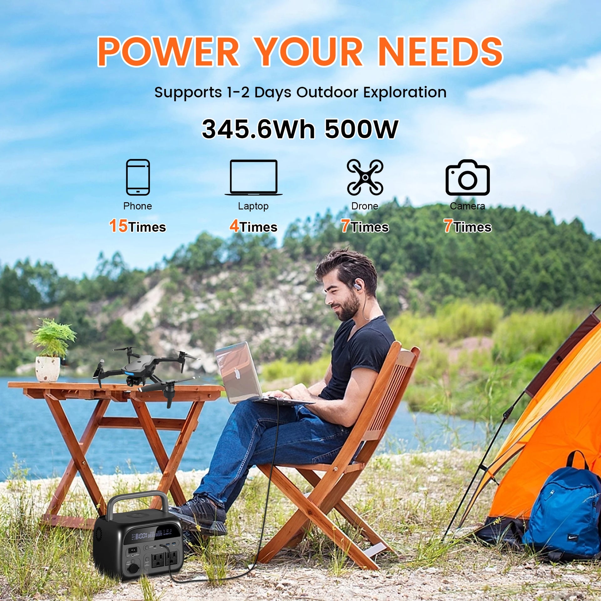 CTOLITY AP400 345WH 500W Portable Power Station 108000mAh Camping Lifepo4 PowerBank Portable Backup Generator UPS Home RV