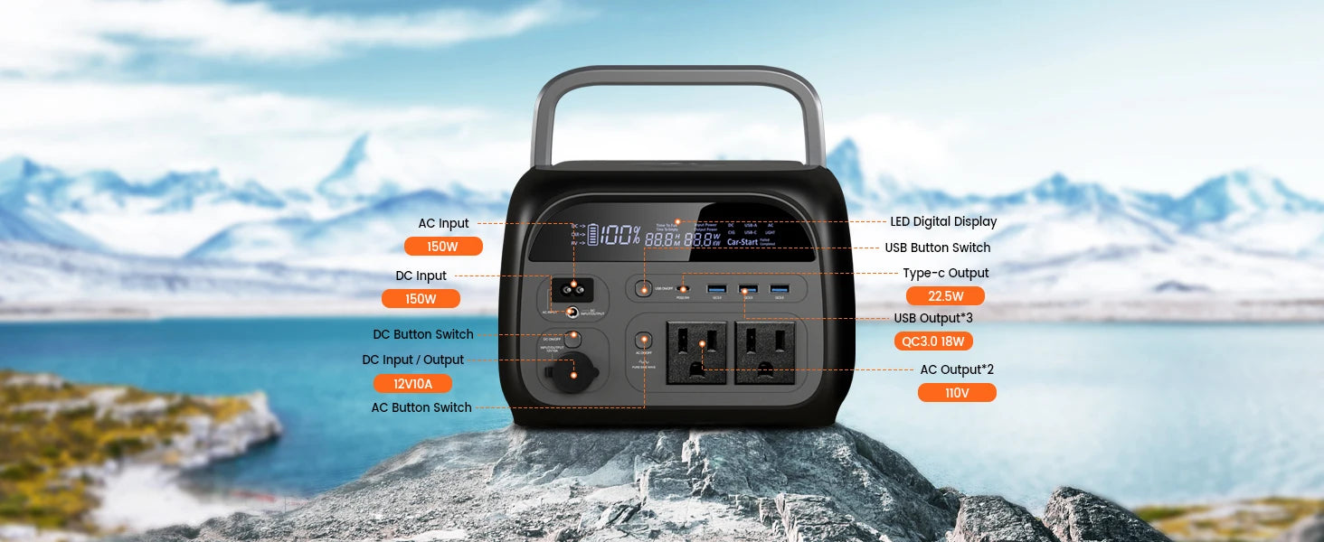 CTOLITY AP400 345WH 500W Portable Power Station 108000mAh Camping Lifepo4 PowerBank Portable Backup Generator UPS Home RV