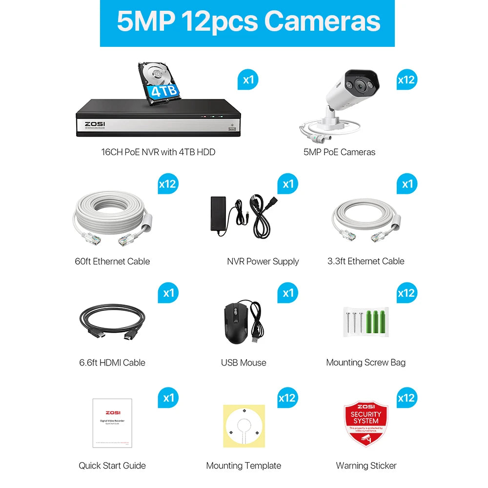 ZOSI 16CH 8MP/5MP PoE Security Camera System AI Person Vehicle Detection 2 Way Audio IP Cam 4K CCTV Video Surveillance NVR Kit