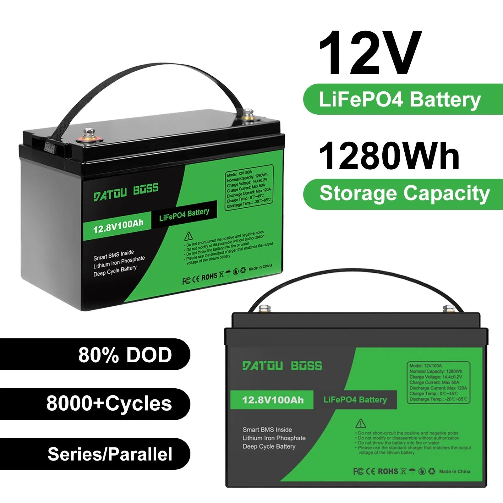 DATOUBOSS Lithium Battry 12V100A200A300A LiFePO4 battery rechargeable Solar Generator With BMS Solar Storage System Deep Cycle