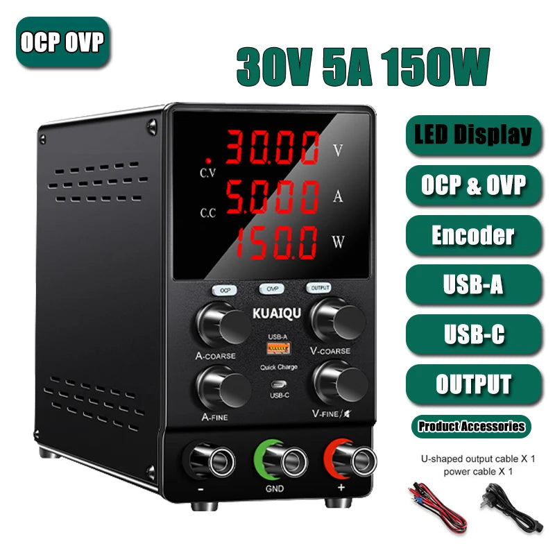 KUAIQU SPS3010S DC Power Supply 30V 10A Lab Power Source OCP OVP OUTPUT Switching Voltage Regulator Phone Repair Plating Testes