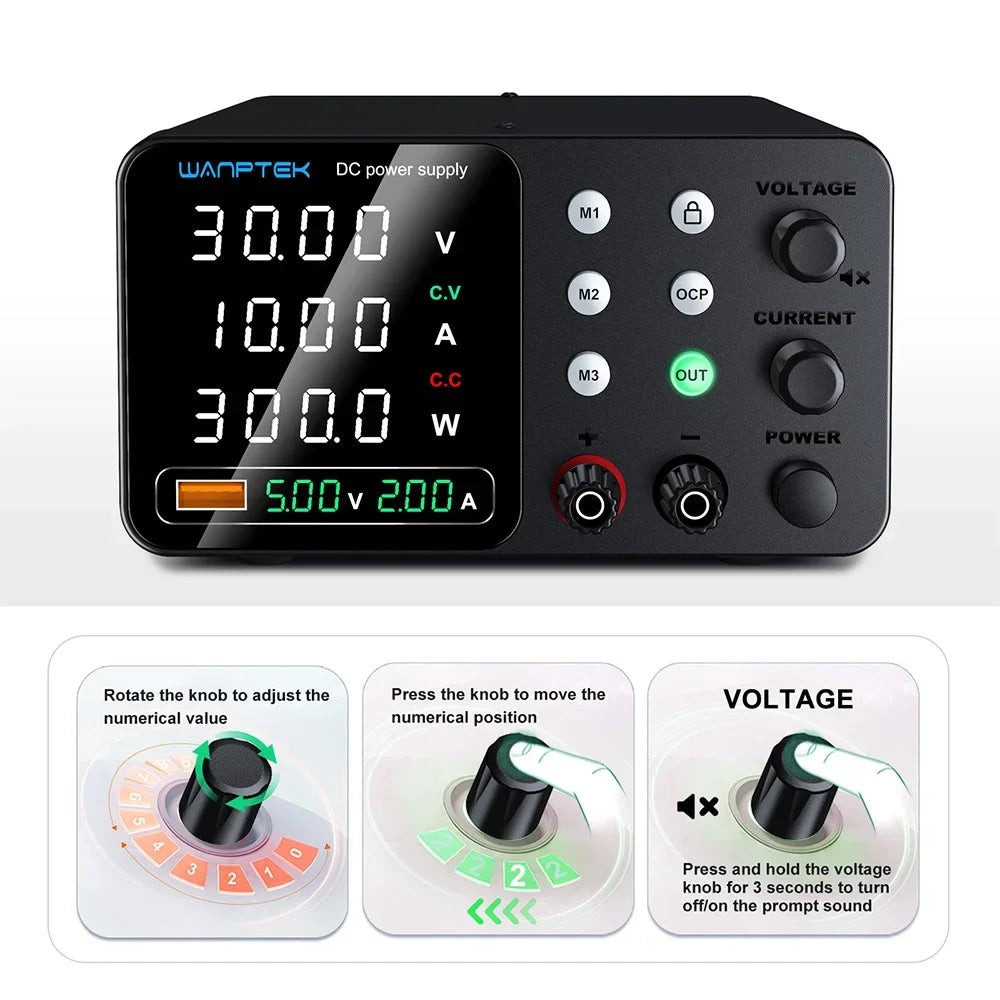 Wanptek Adjustable Lab DC power supply 30V 5A 10A 60V 5A Bench Power Source Stabilized Voltage USB power supply 120V 3A 160V 2A
