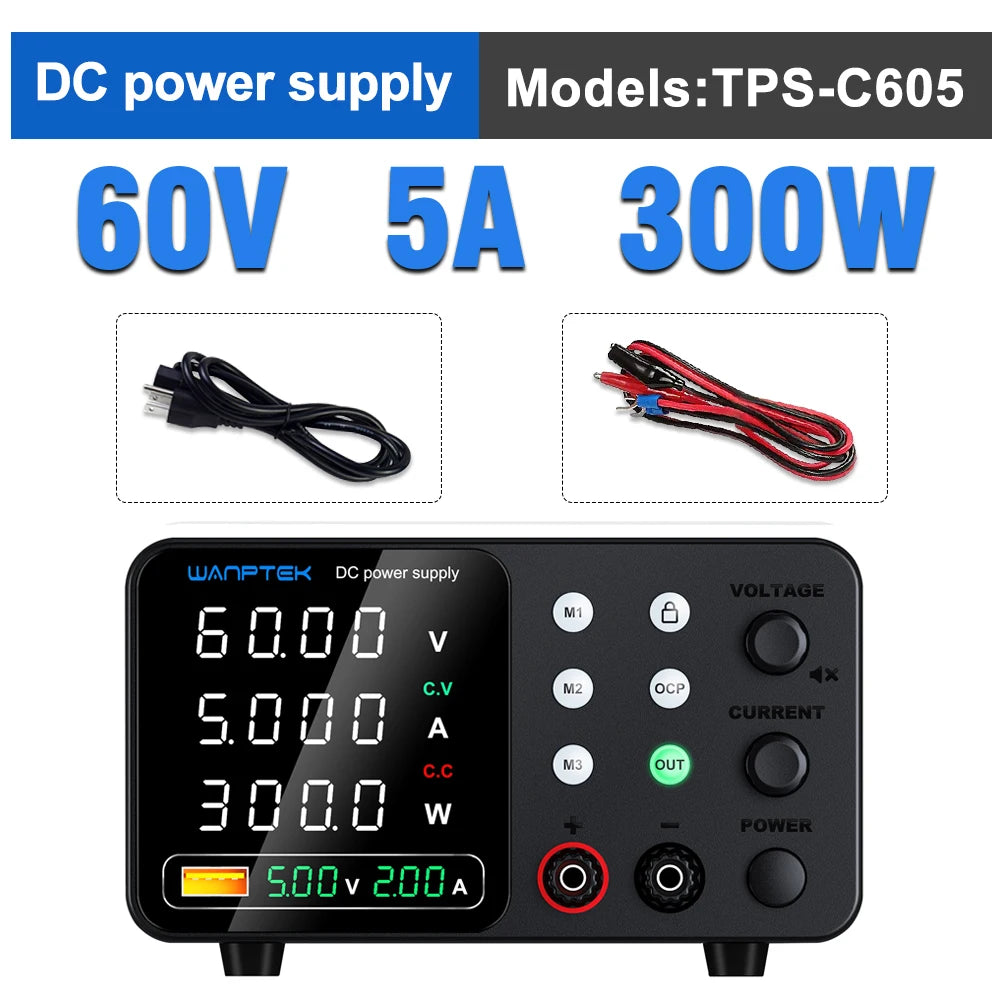 Wanptek Adjustable Lab DC power supply 30V 5A 10A 60V 5A Bench Power Source Stabilized Voltage USB power supply 120V 3A 160V 2A